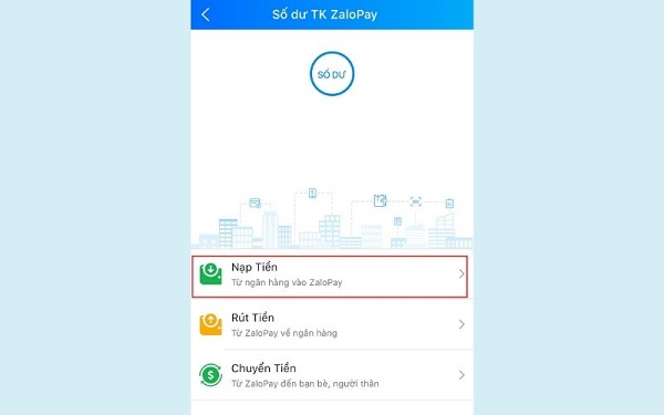 Chọn “Nạp tiền”