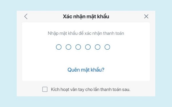 Nhập mật khẩu để hoàn thiện giao dịch