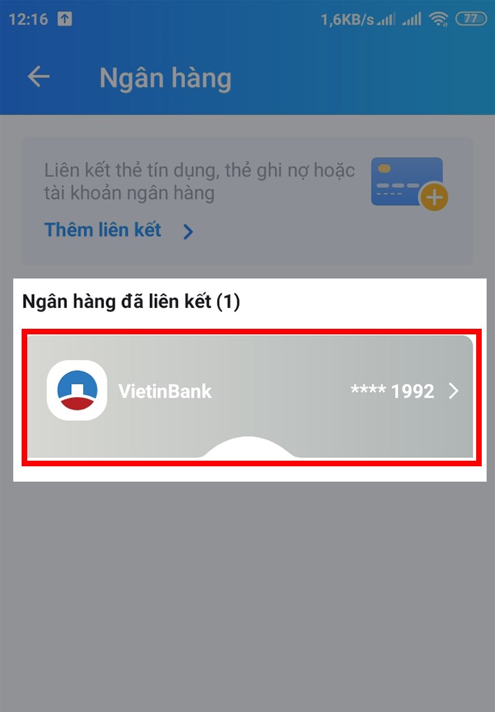 Chọn thẻ ngân hàng muốn hủy liên kết.