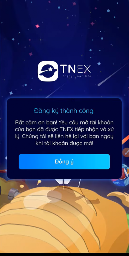 tạo tài khoản thành công