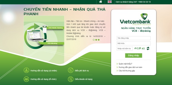 Nạp tiền vào thẻ ATM Vietcombank qua Internet Banking