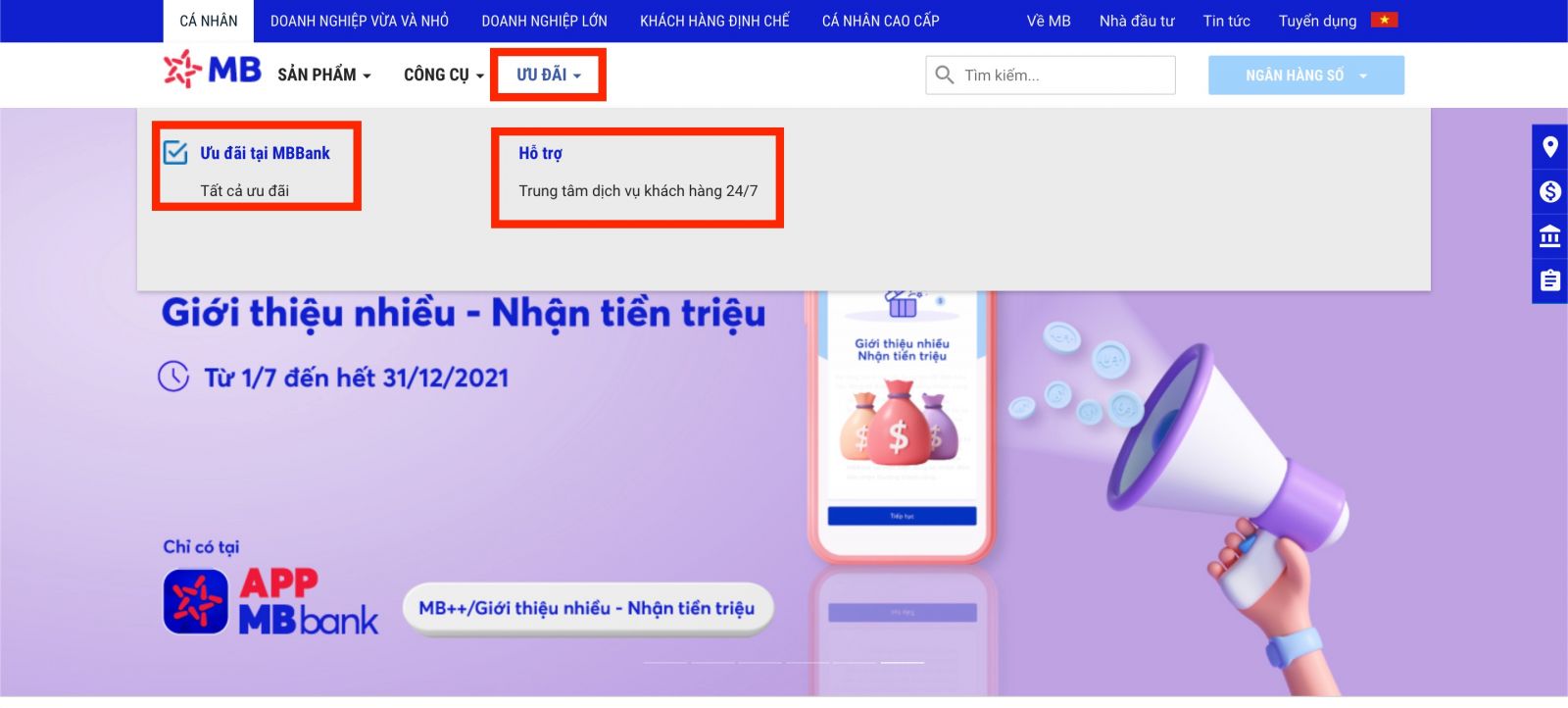 Website chính thức của ngân hàng Quân Đội (MBBank)