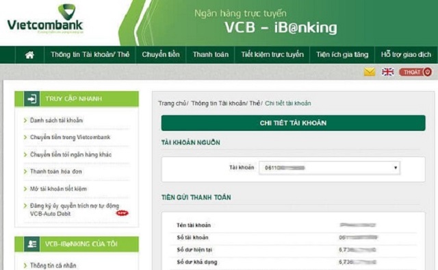 Kiểm tra qua Internet Banking