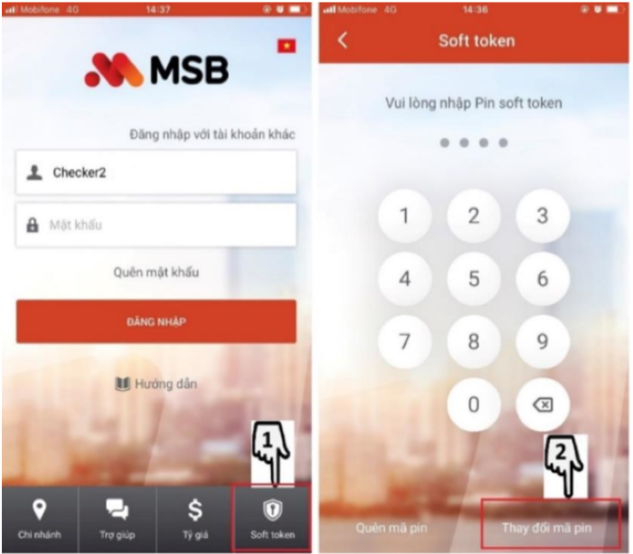 Cách đổi mã pin soft token MSB