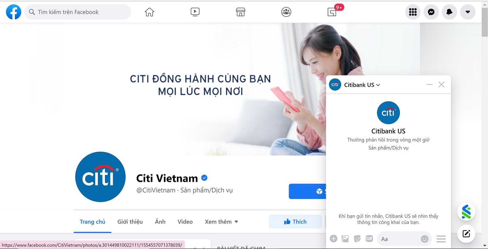 Liên hệ CSKH Citibank qua Facebook