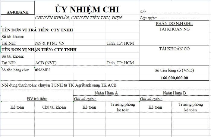 Mẫu ủy nhiệm chi online