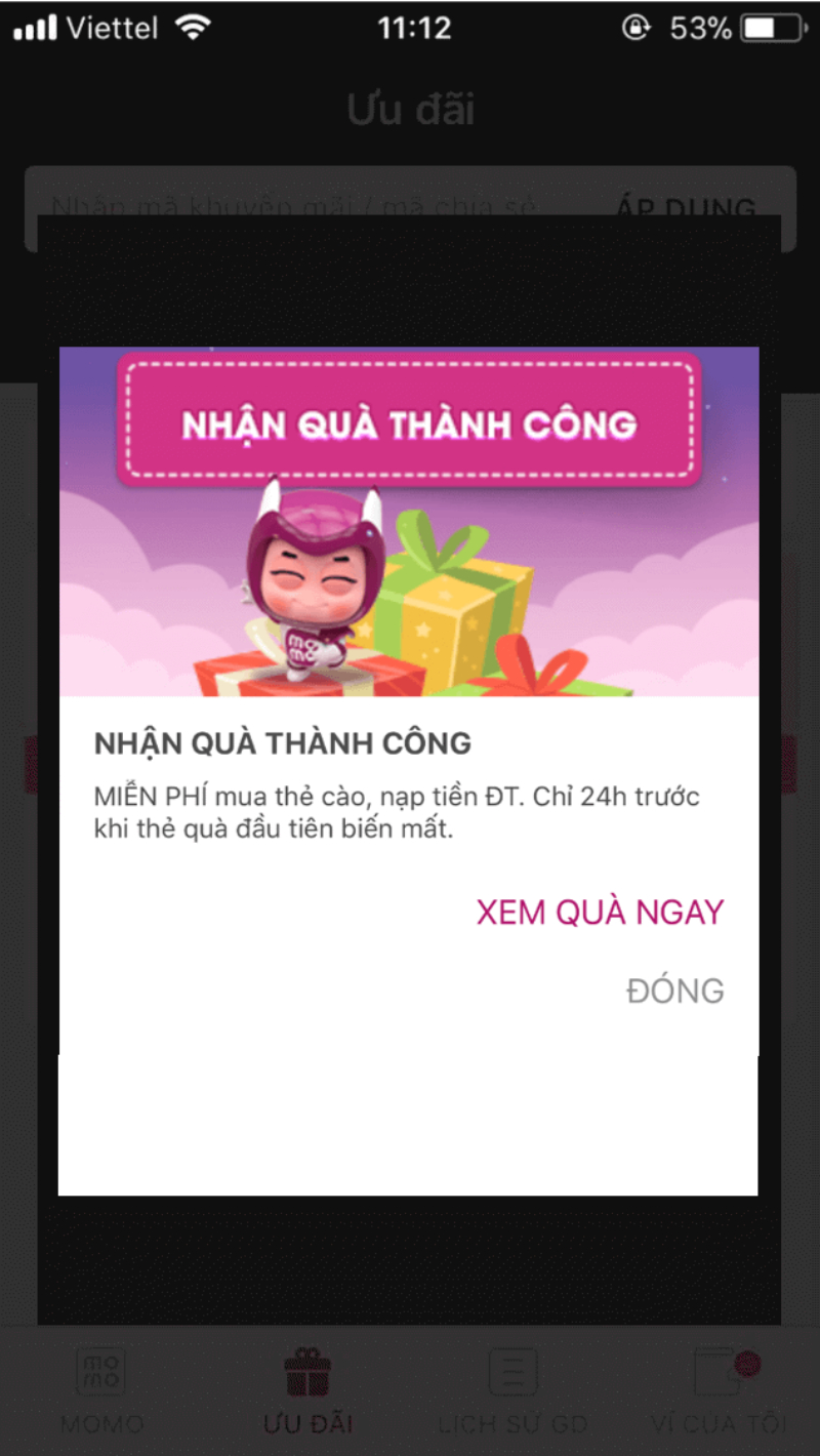 Cách 2. Nhập mã "DONGHUONG" - Nhận quà thân thương 300k