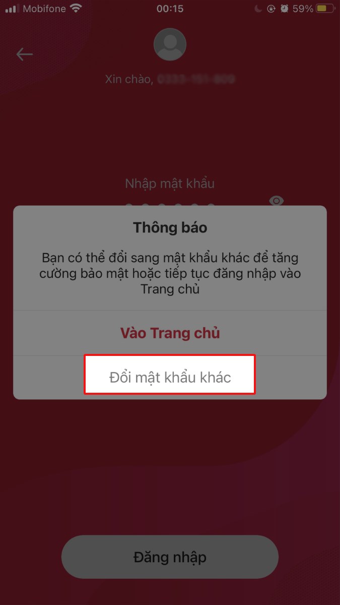 Đổi mật khẩu khác