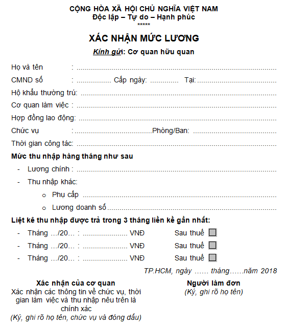 Mẫu giấy xác nhận bảng lương 05