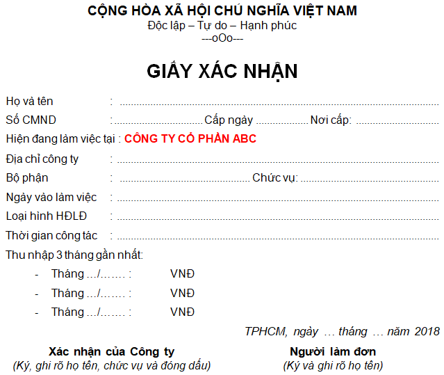 Mẫu giấy xác nhận bảng lương 07