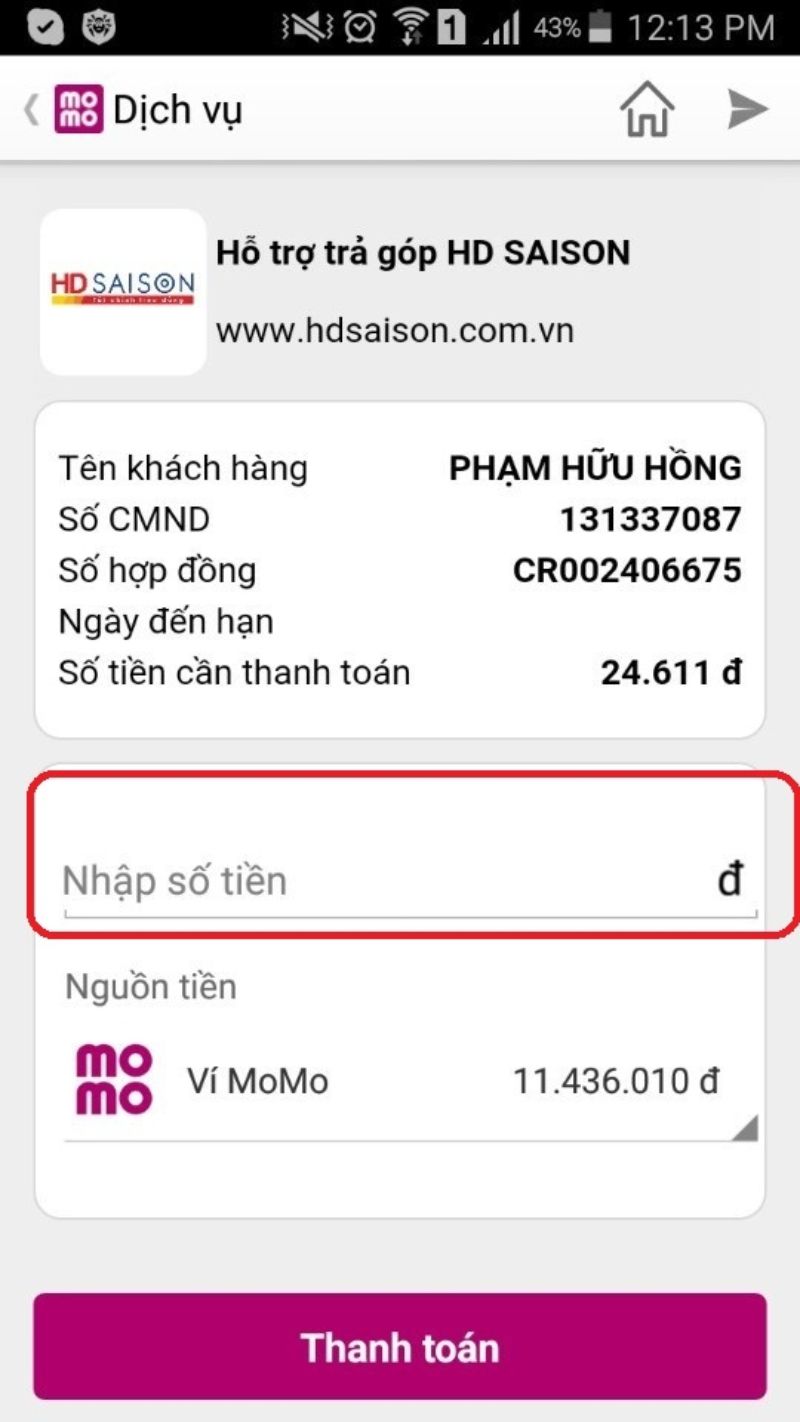 Thanh toán qua ví điện tử Momo