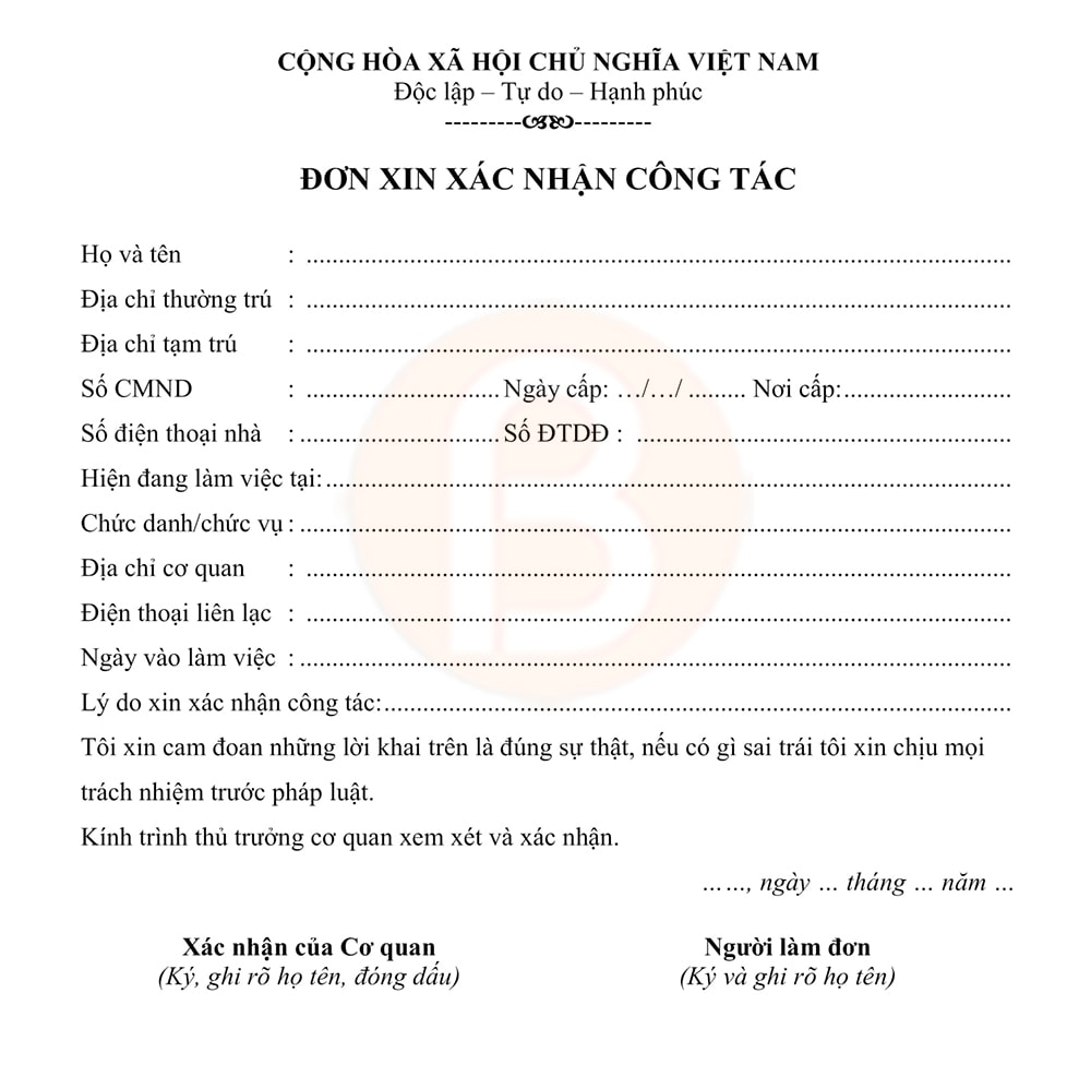 Mẫu giấy xác nhận công tác số 5