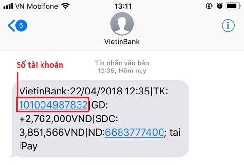 Kiểm tra số tài khoản Vietinbank qua SMS Banking