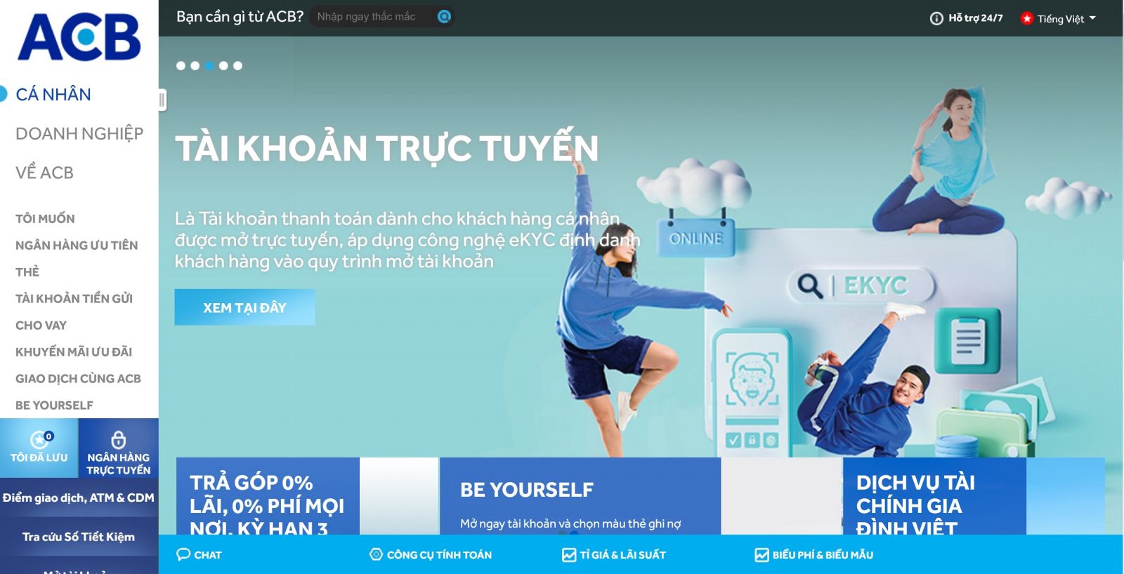 Liên hệ CSKH ACB qua website