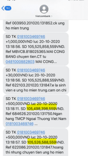 Hình ảnh số dư tài khoản Vietcombank KHỦNG