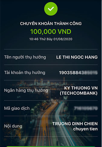 Bill chuyển tiền Vietcombank