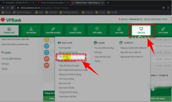 Hướng dẫn cách sao kê thẻ tín dụng ngân hàng VPBank online