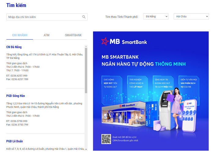 Cách tra cứu chi nhánh, phòng giao dịch MB: