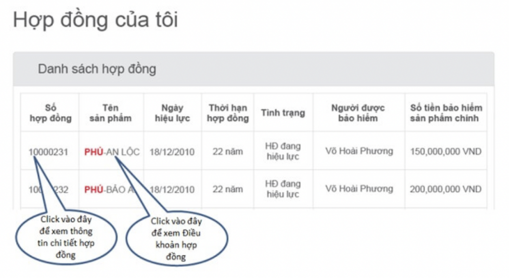 Danh sách hợp đồng bảo hiểm Prudential