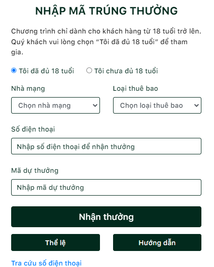 nhập Mã Trúng Thưởng Bia Sài Gòn